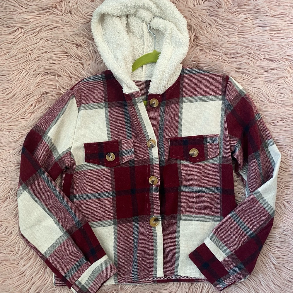 Cropped red flannel hoodie